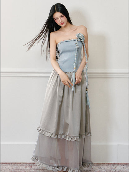 Organza Ruffle Midi Skirt