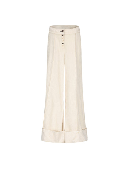 Cotton-Linen Buttoned Straight Pants