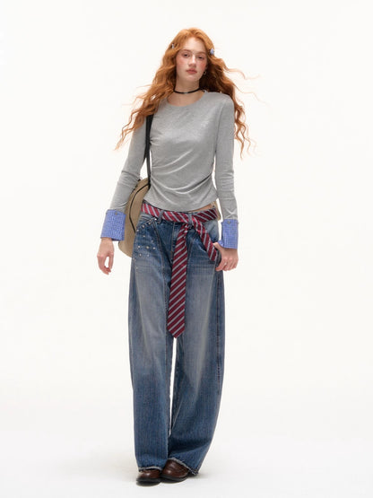 Studded Washed Wide-Leg Jeans