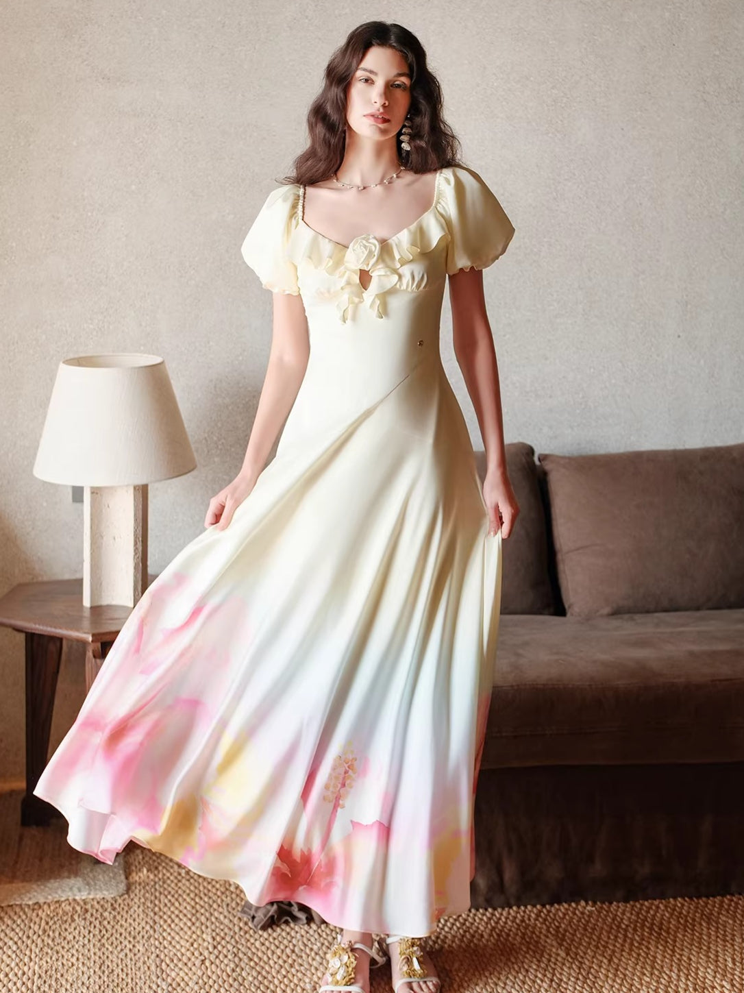 Puff-Sleeve Resort Maxi Dress