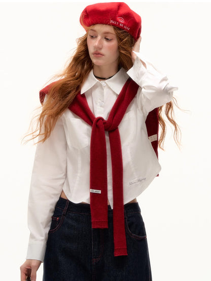 Turn-Down Collar Embroidered Cropped Shirt