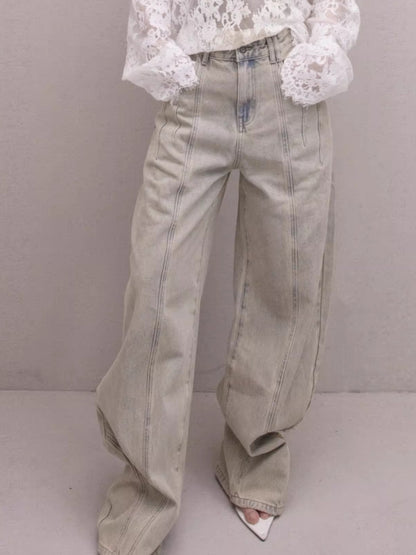 Washed Wide-Leg Denim Pants