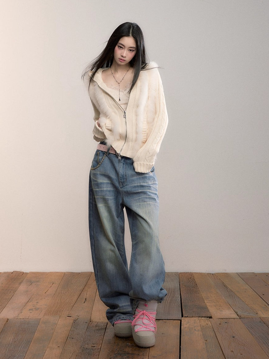 Washed Straight-Leg Denim Pants