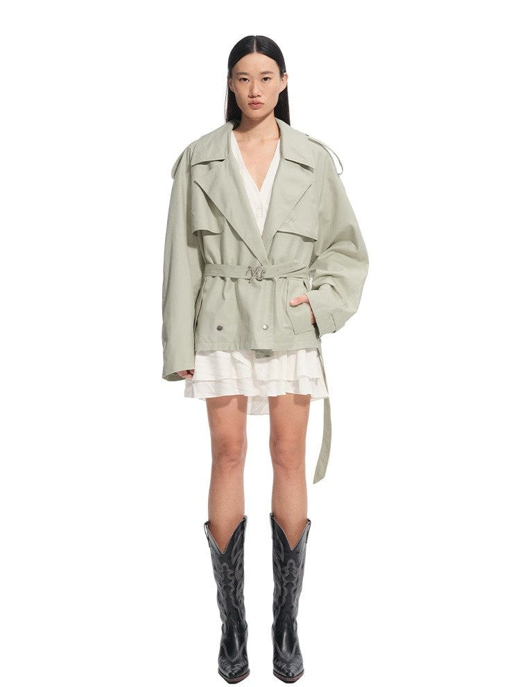 Draped Shoulder Oversize Trench Coat - CHINASQUAD