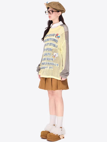 Cutout Contrast Knit Sweater