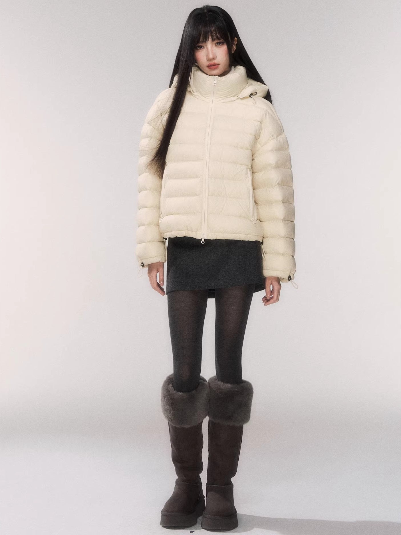 White Duck Down Hooded Puffer Jacket