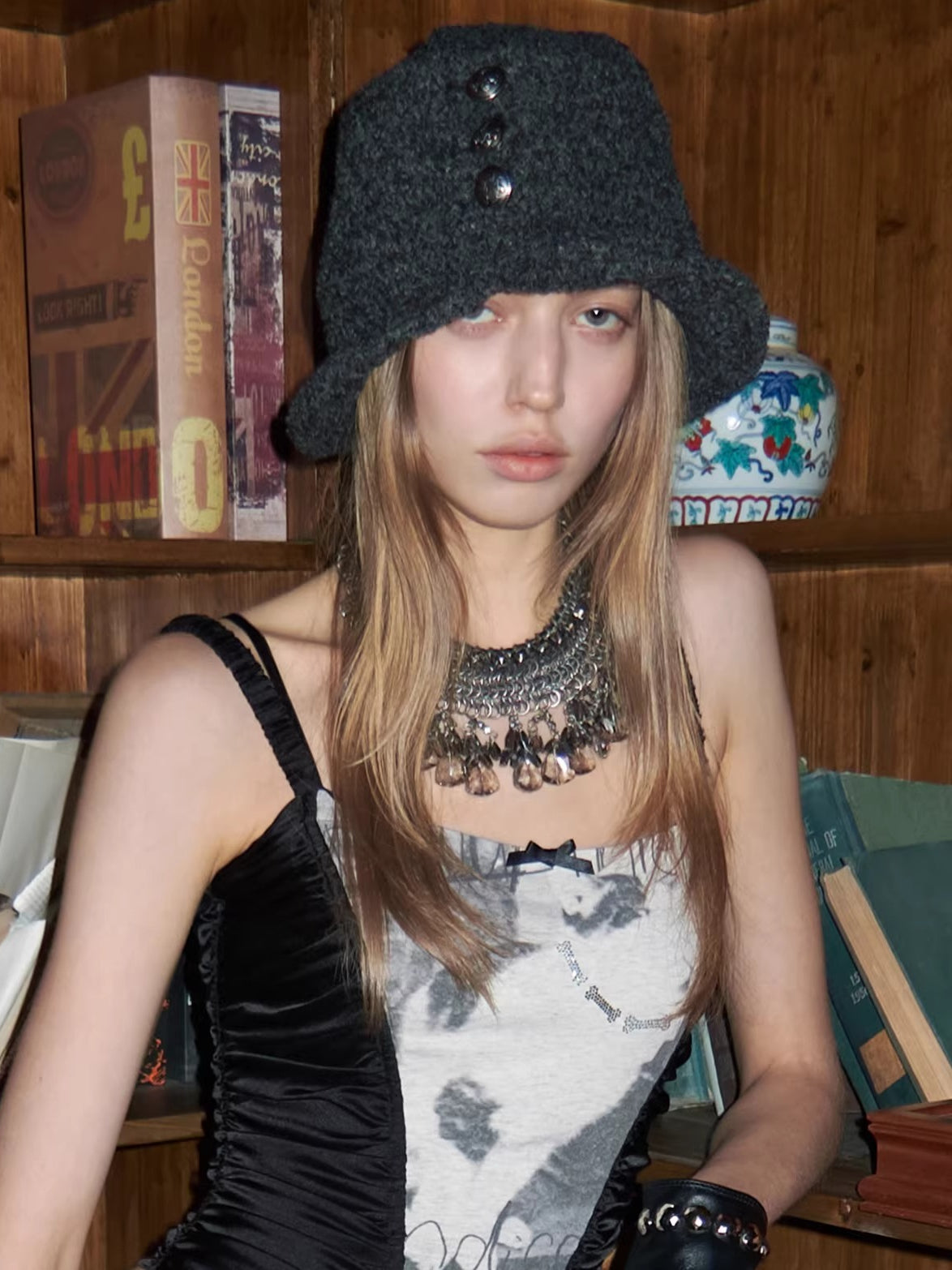 Vintage Tweed Ruched Bucket Hat