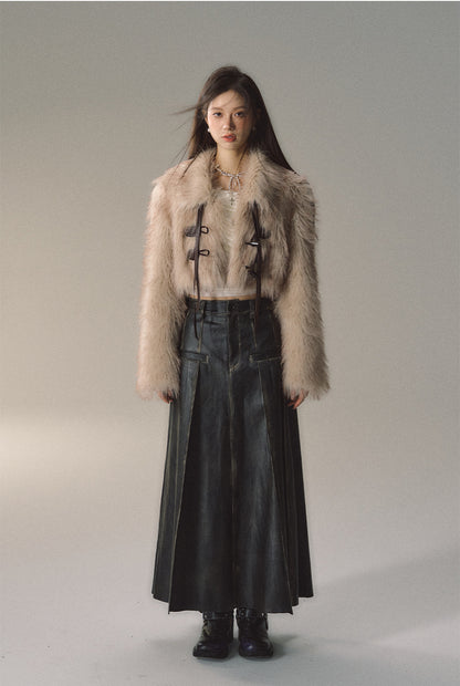 Black Pleated Leather Maxi Skirt - CHINASQUAD