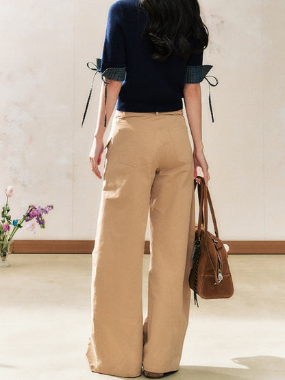 Two-Tone Flared Wide-Leg Pants