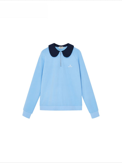 Detachable Collar Cotton-Blend Oversized Sweatshirt