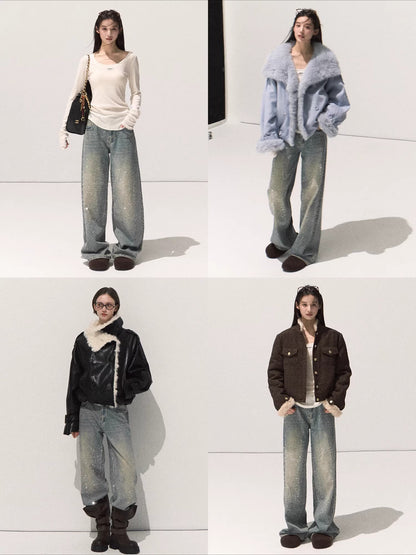 Washed Cotton Straight-Leg Jeans