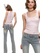 Vintage Ink-Splatter Embroidered Low-Rise Flared Jeans 1Jinn Studio