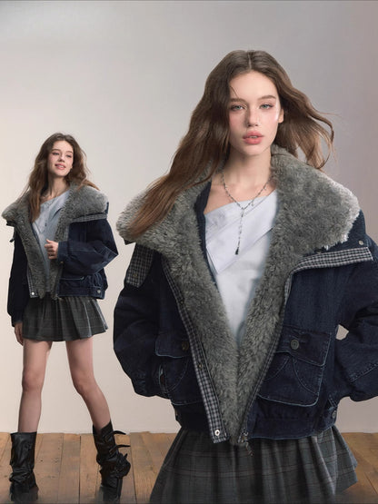 Velvet Fusion Oversized Faux Fur Down Jacket