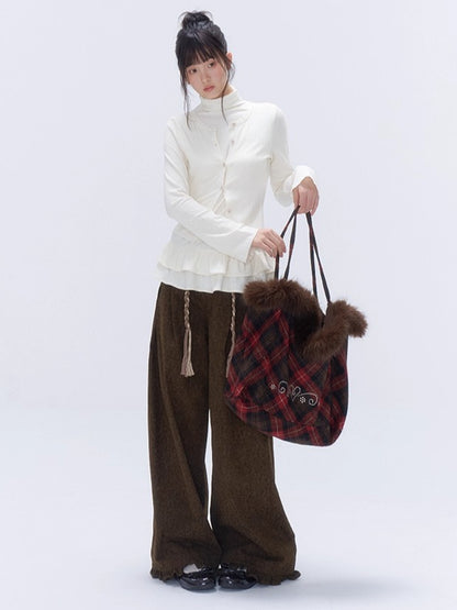 Plaid Wool-Blend Large Tote Bag