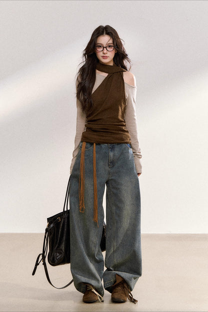 Washed Loose Straight-Leg Jeans
