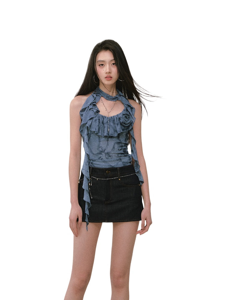 Ribbon-Flower Halter Vest
