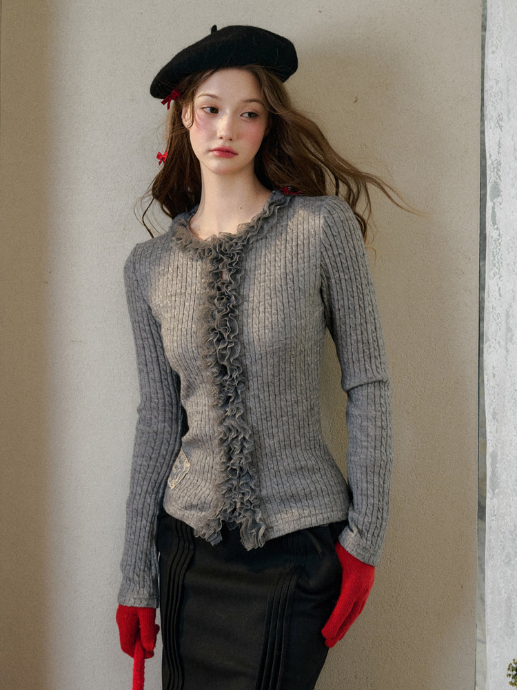 Elastic Knit Cardigan Base Sweater