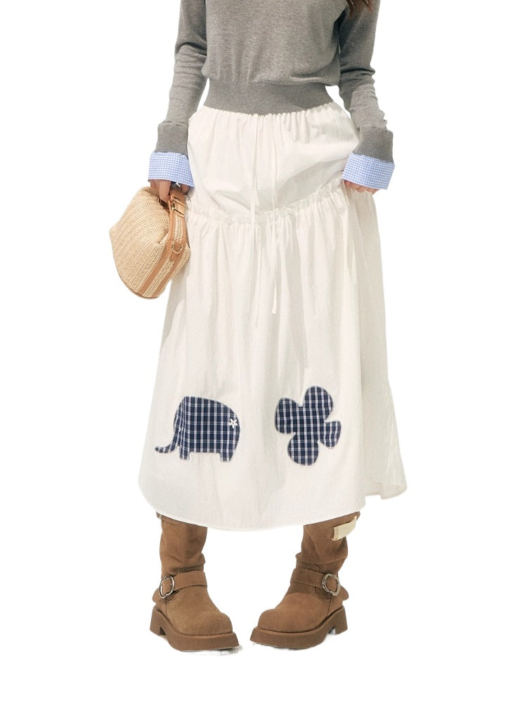 Pleated Patchwork Midi Skirt