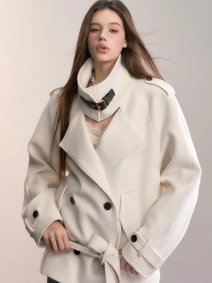 Structured Wool Blend High-Neck Coat