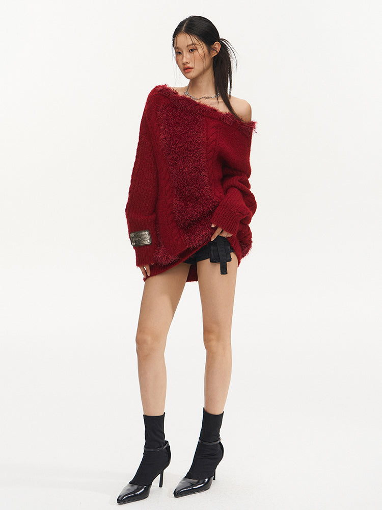 Off-Shoulder Sweater Knitted Pullover