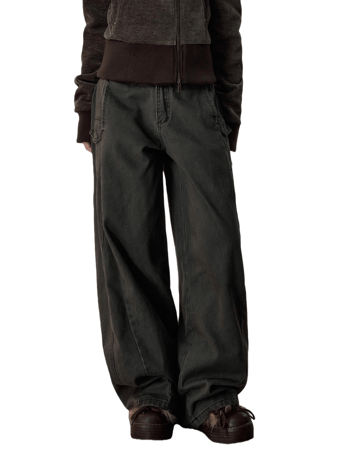 Vintage-Wash Curved Wide-Leg Pants