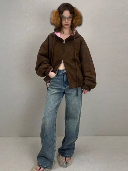 Wool-Blend Hooded Varsity Jacket