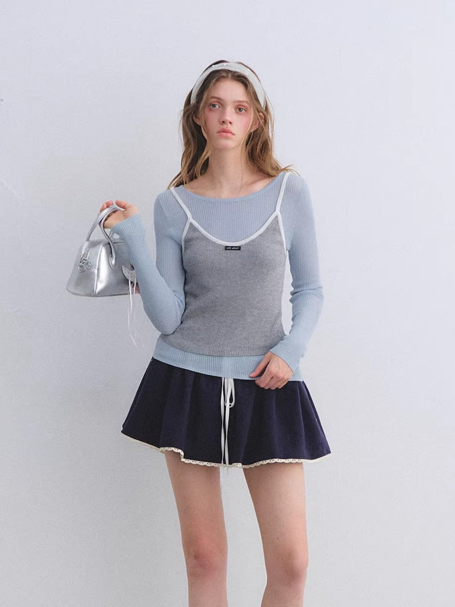 Layered Contrast Camisole Crewneck