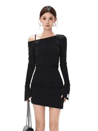 Asymmetric Off-Shoulder Bodycon Mini Dress