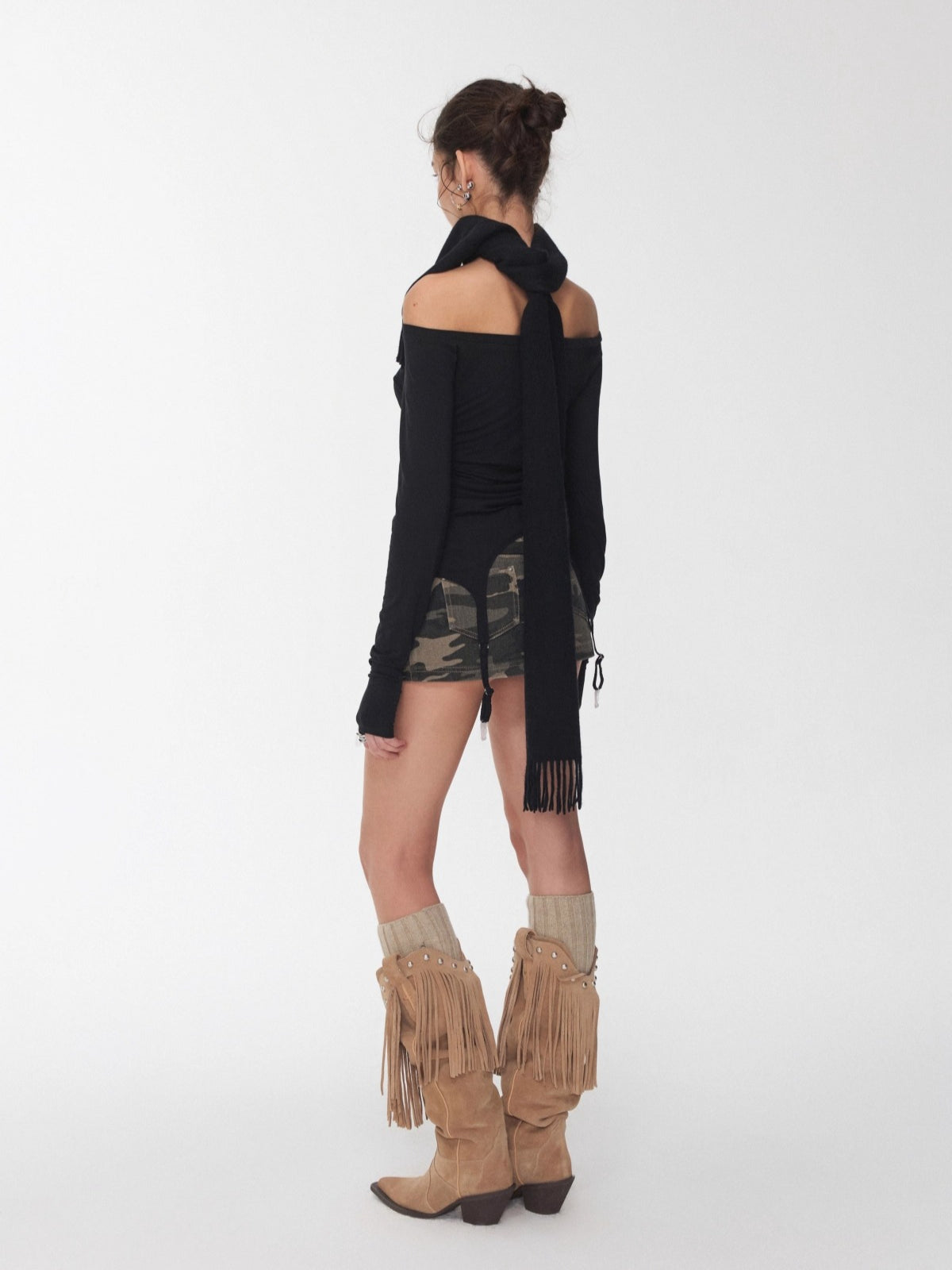 Crystal-Studded Boat-Neck Knit Blouse