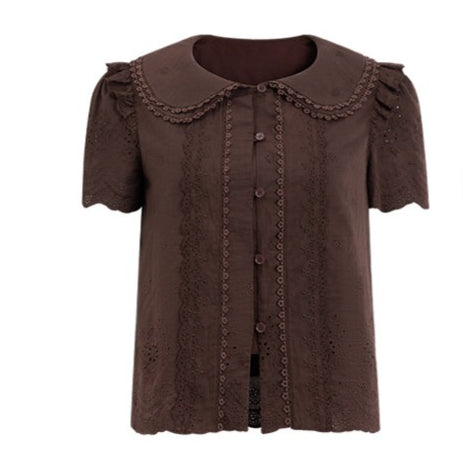 Peter Pan Collar Shirt &amp; Midi Skirt Set