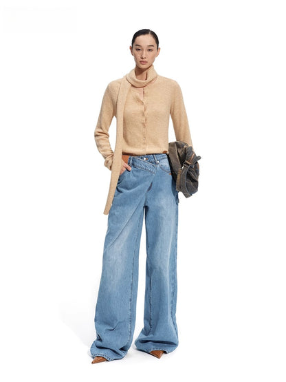 Sailor-Inspired Washed Twill Denim Low-Rise Straight Jeans