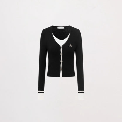 Contrast Layered Knit Cardigan