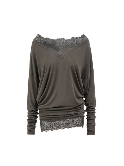 V-Neck Lace Trim Layered Blouse