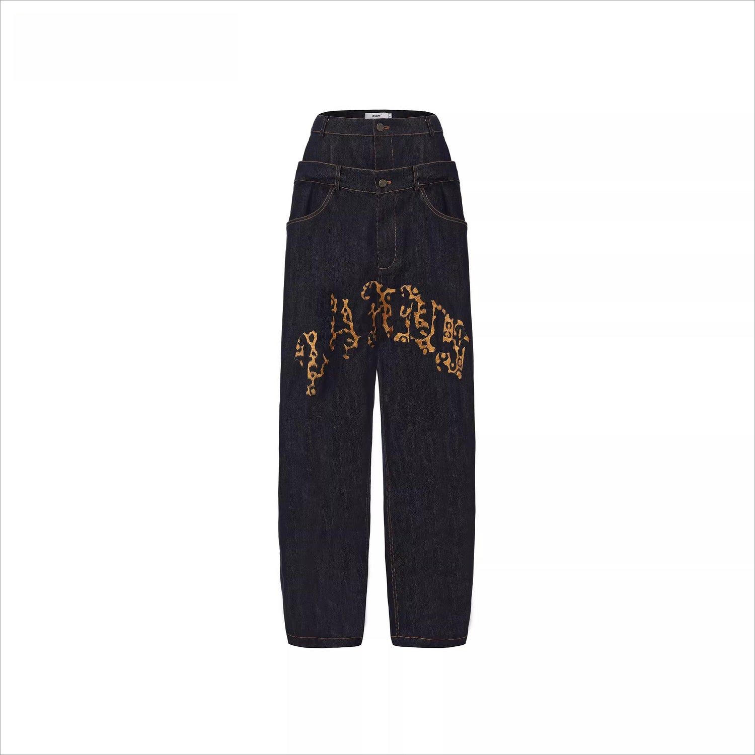 Dual-Waist Embroidered Relaxed-Fit Denim Jeans
