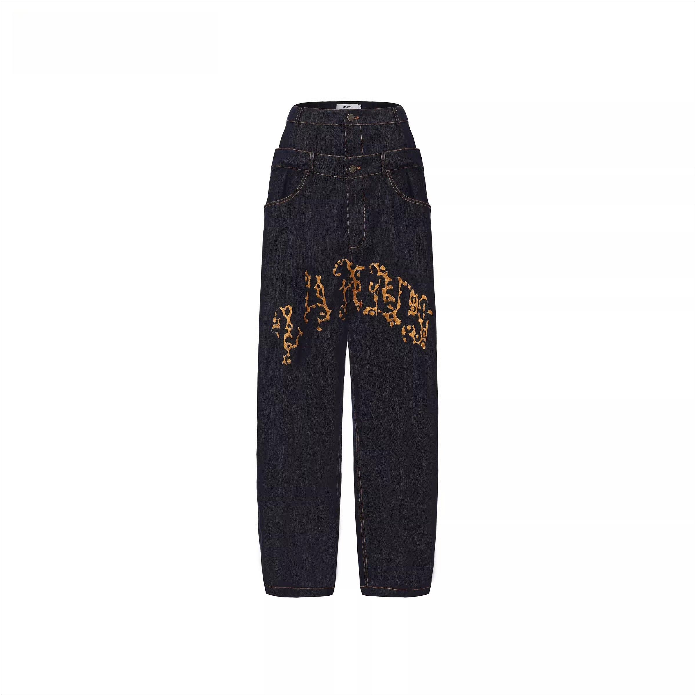 Dual-Waist Embroidered Relaxed-Fit Denim Jeans