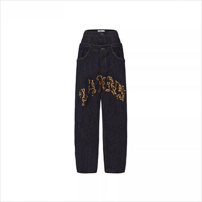 Dual-Waist Embroidered Relaxed-Fit Denim Jeans