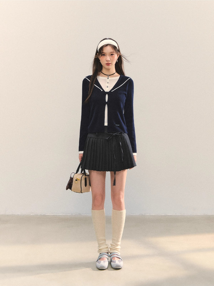 Contrasting Fake Two Piece Woolen Cardigan