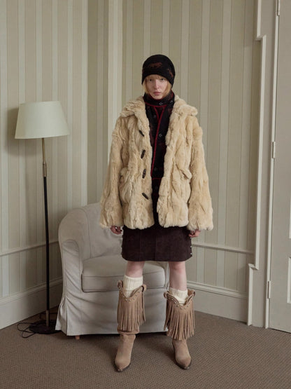 Heavycrafted Rex Rabbit Fur Panel Shirt Jacket