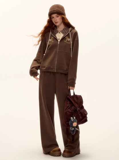 Embroidered Horse Beaded Zip-up Hoodie &amp; Pants Set