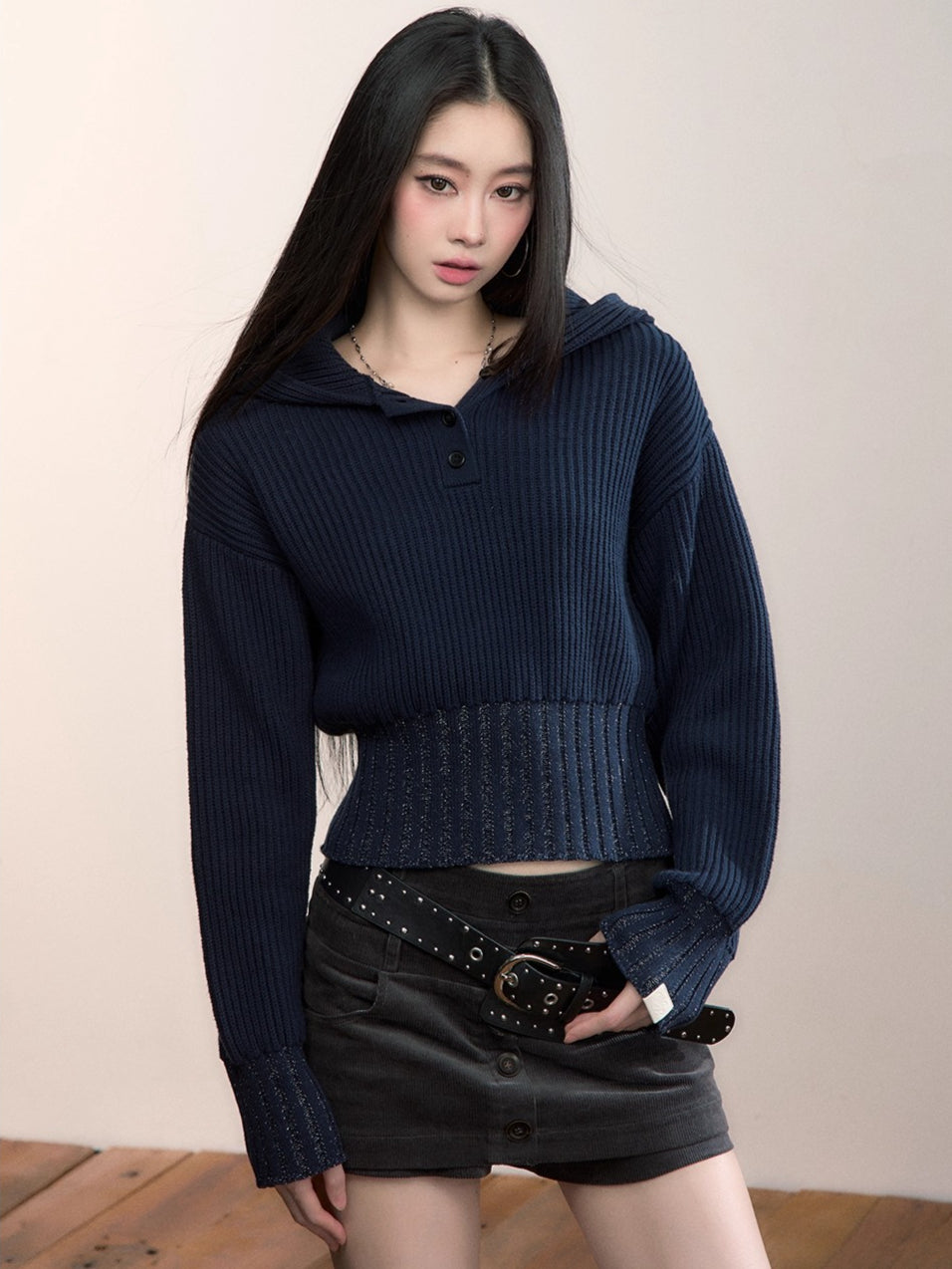 Ribbed Hooded Knit Pullover Sweater