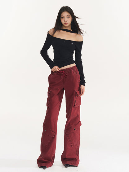 Bordeaux Red Vintage Cargo Pants