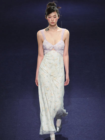 Lace Floral V-Neck Patchwork Hollow Dress - CHINASQUAD