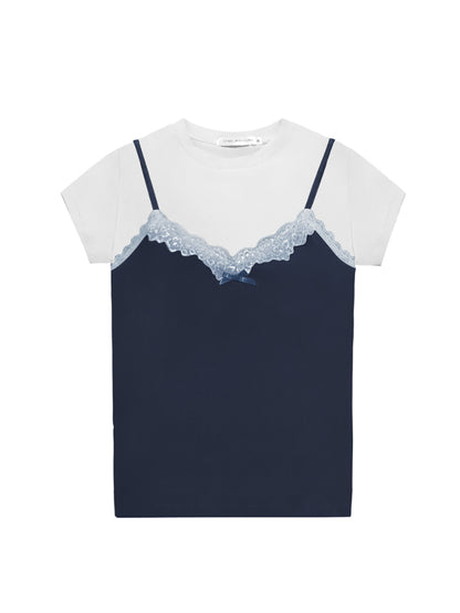 Lace-Trimmed Washed Straight-Leg Jeans Set - CHINASQUAD
