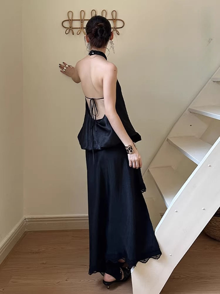 Irregular Hem Acetate Lace Maxi Skirt