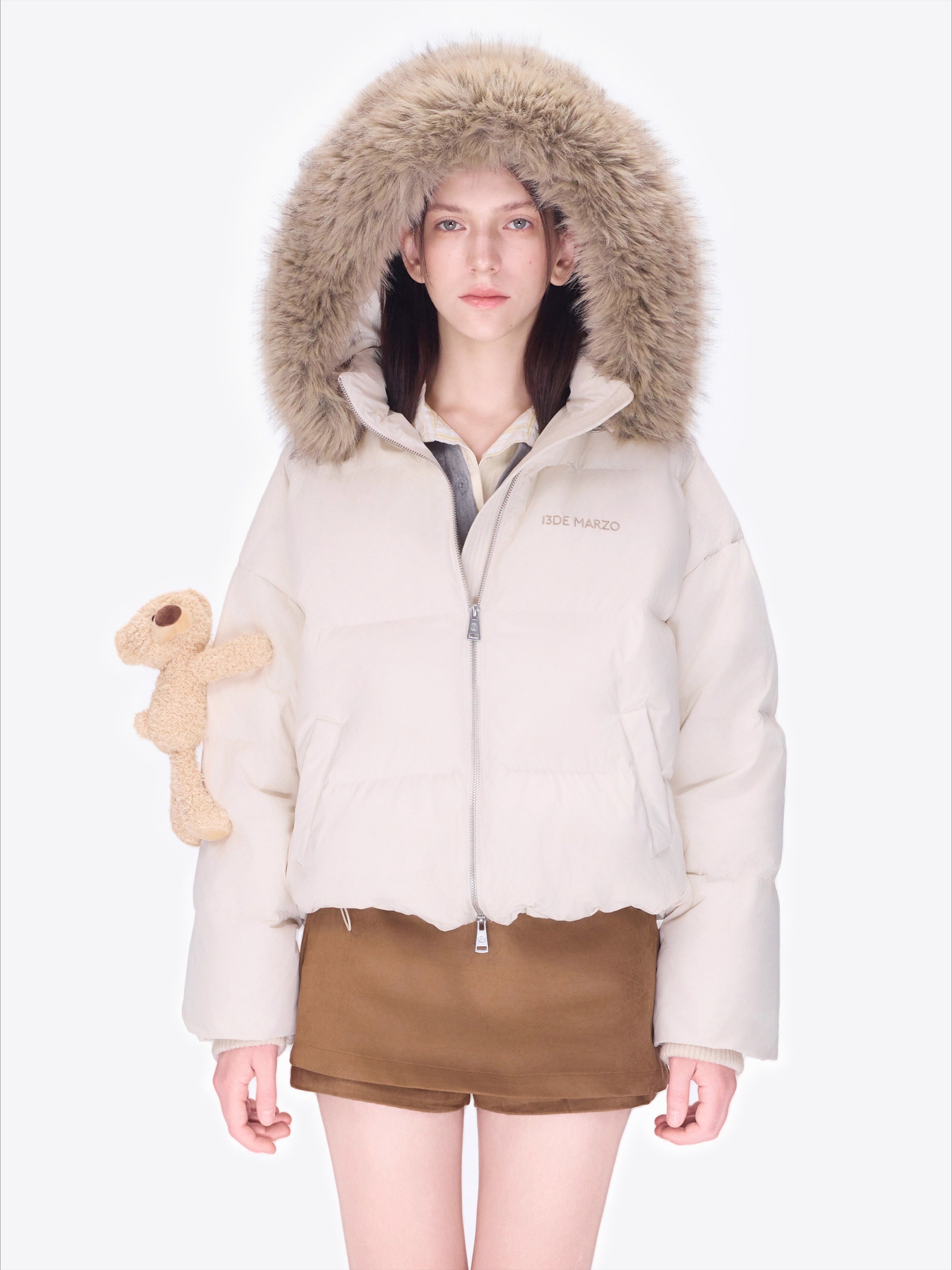 Detachable Fur Collar Hooded Down Jacket