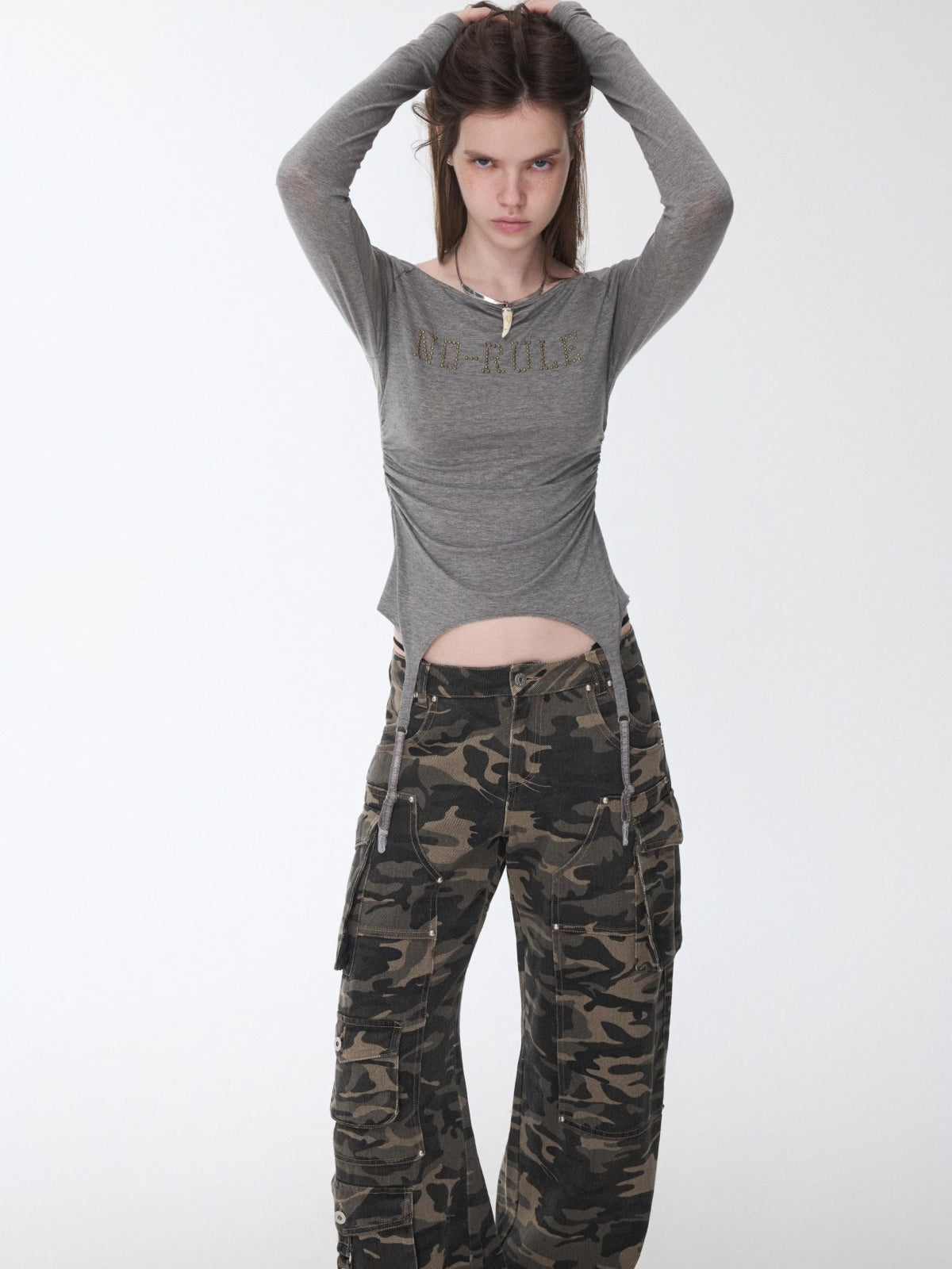 Crystal-Studded Boat-Neck Knit Blouse