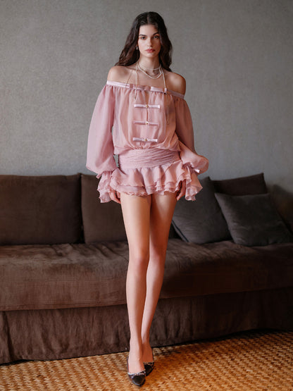 Off-shoulder Bubble Sleeve Puff Dress