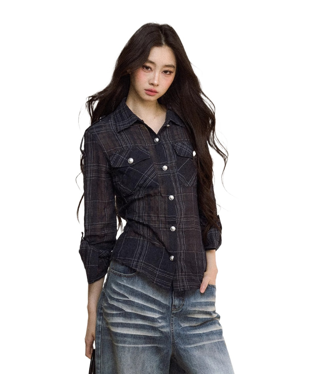 Asymmetric Plaid Cotton-Linen Shirt