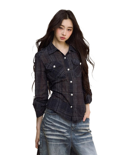Asymmetric Plaid Cotton-Linen Shirt