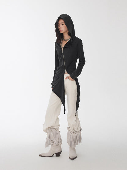 Washed Rhinestone Studded Deconstructed Hoodie Dress